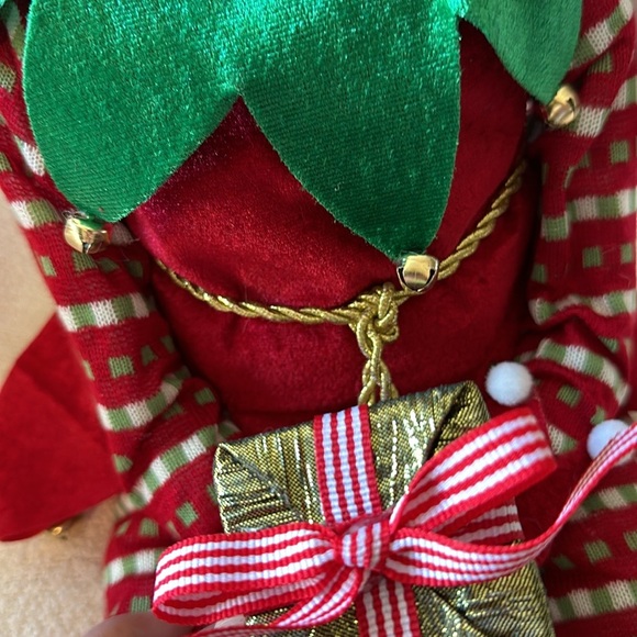 Christmas elf shelf sitter very tall posable jingle bells, pom-poms, red, green - Picture 4 of 9